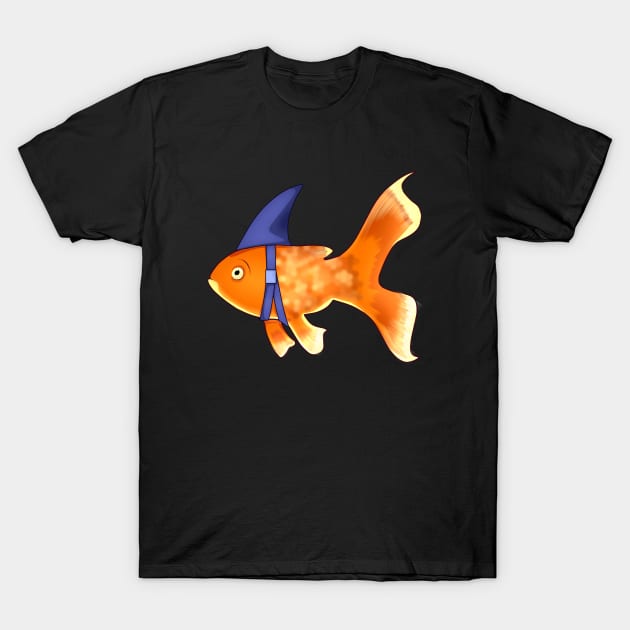 Funny Fish Brave Goldfish Pretending to be a Shark T-Shirt by dukito